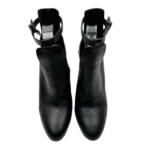 VINCE Sonia Black Leather Cut Out Ankle Strap Booties Stiletto Ankle Boots - Picture 3 of 12